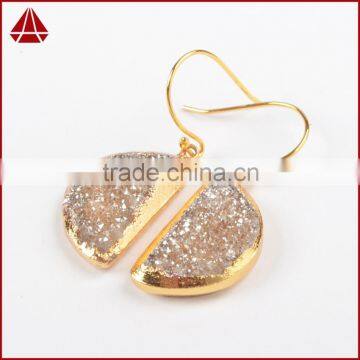 Champagne Druzy Earrings Gold Cresent Half Moon Sparkly Earrings Orange Earrings Dangle