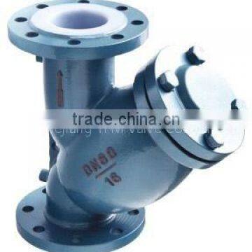 PTFE lined Y-type Strainer valve for corrosion industry