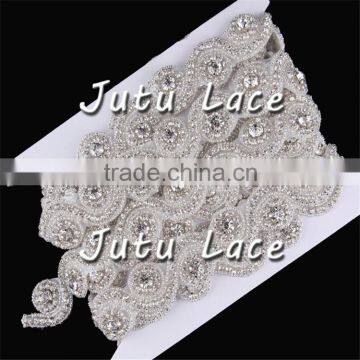 Good quality crystal bead flower jewelry rhinestone applique for ladies gowns from Bailange wholesale