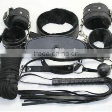 High Quality Black Fur Bondage Set Kit blindfold collar ball whip fetish HK1003