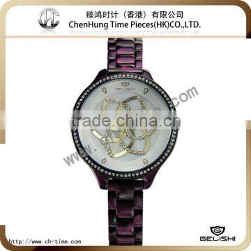 Low cost quartz stainless steel ip gold wrist watch black pure fiber resin band