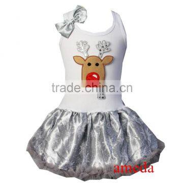 Baby Girls Xmas Bling Reindeer Silver Snowflake Petti Pettiskirt Party Dress