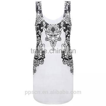 Latest Fashion Design Formal Patterns OEM Elegant Slim White Black Patterns Printed Women Bodycon Dress photo-2