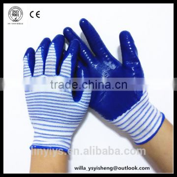 Wholesale thirteen needle woven nylon core yarn purple nitrile dipped gloves