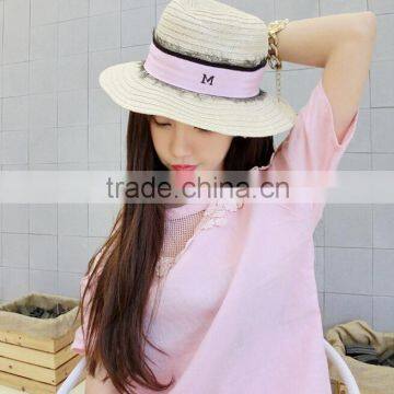 Ladies Promotional Alphabet M Caps With Ribbon Straw Panama Hat Cheap photo-6