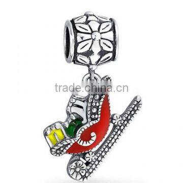 Sterling Silver Santa Sleigh Christmas Dangle Bead Enamel Sleigh Silver Bead for Christmas