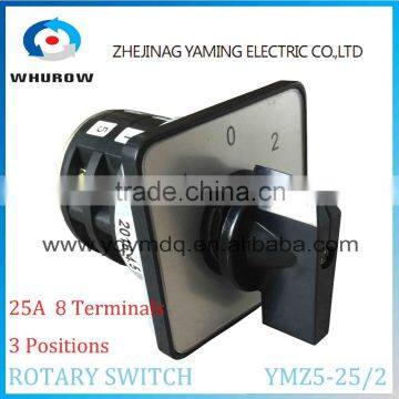 Rotary switch YMZ5-25/2 25A 8 terminals 2 poles 3 positions 1-0-2 Changeover cam Switch silver contacts high quality Yaming