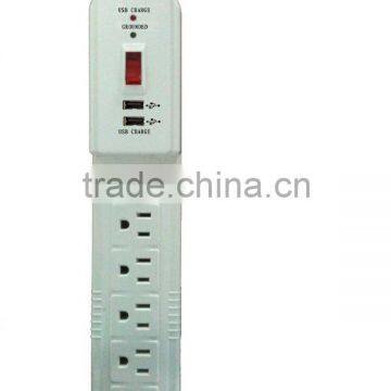 ETL certificate Portable 6 Outlets 15A 125V Surge Protection Extension Socket with 2 USB Ports