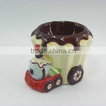 cute and lovely for christmas gift! red train cake ceramic candlestick