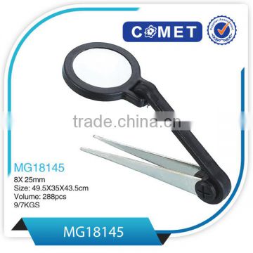 Best selling MG18145 ABS handle stainless steel material tweezer magnifying glass