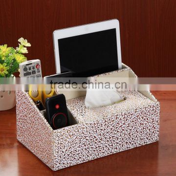 Multi function PU leather tissue bo European home desktop remote control tissue paper bo