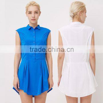 Women's Pleated Sleeveless Slim Casual Dovetail Shirt Dress OEM Type ODM Manufacturer Clothes Factory Guangzhou