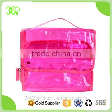 Travel Ladies Pink Clear PVC Multifunctional Toilet Bag with Hanging Hook