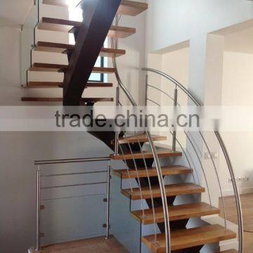 u shape curved stairs with wood steps