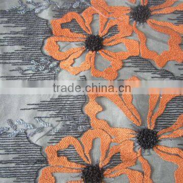 bright-coloured big flower plain mesh embroidery fabric