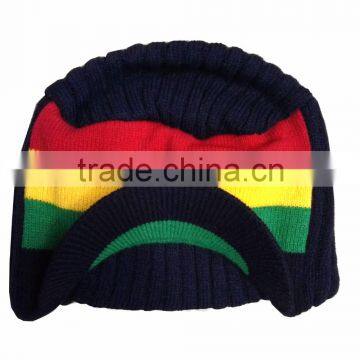Top Quality Winter Knit Beanie Crochet Hats Custom Stripe Rainbow Hat With Brim photo-2