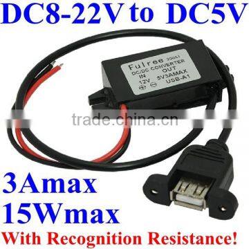 DC DC Power Adapter for Car Charger Female USB interface with installing belt support Iphone 12V 13v to 5V 1a 1.5a 3amax