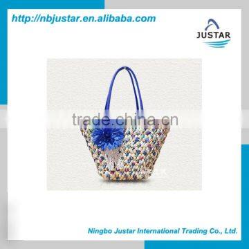 Wholesale beach bag fashion women's straw tote beach bag with flower