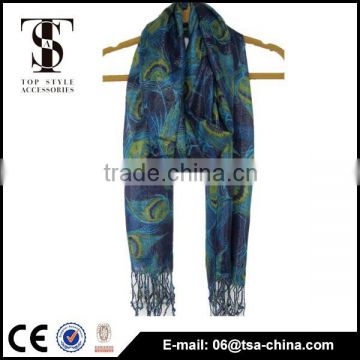 peafowl printed soft handfeel metallic viscose scarf