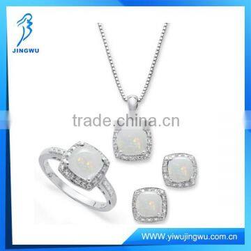 Opal Diamond Necklace, Earrings and Ring 925 SilverJewelry Set