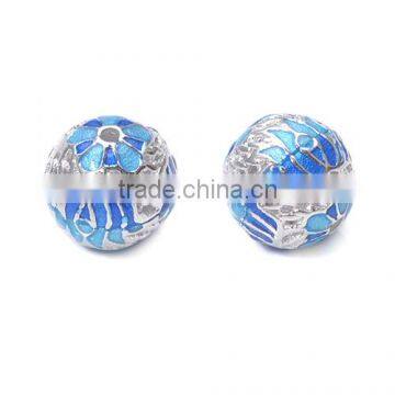 200pcs Blue and Silver Enameled Brass Beads round ethnic jewelry handmade beads for necklace and bracelet 11.1*11.3mm