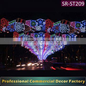 Customize commercial new year cross street decoration with LED star decoration