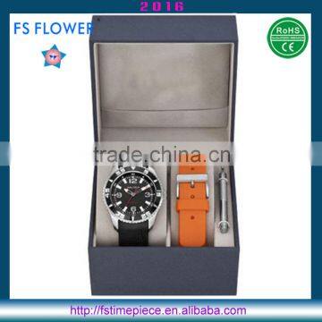FS FLOWER - Fashion Men Watch Set 2 Band Silicone Pu Leather Strap With Watch Tool And Box