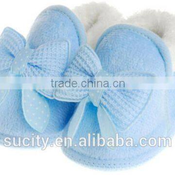 lovely soft sole short velour newborn baby shoe with bow