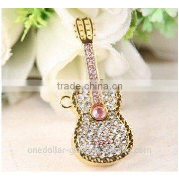 8GB Silver and Pink Shiny Crystal Diamond Guitar Shape USB Flash Drive Memory Stick