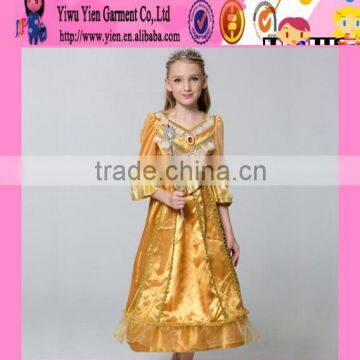 2015 fashion golden color long style cosplay baby dress new arrived hot sale Princess girl angel dresses for kids