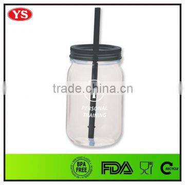 BPA Free ps plastic acrylic mason jar with lid and straw