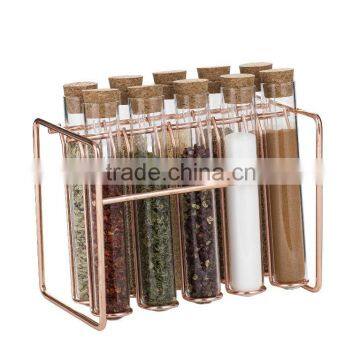 SINOGLASS trade assurance golden color 10pcs glass spice jar with cork lid 10 jars spice rack