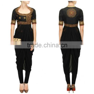 Exuberant Black Raw Silk Dhoti Style Kurta Designer Suit/Buy designer salwar kameez online