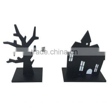 Wooden tree shaped Halloween desk decoration,hallowmas mini house gifts , all saint's day home decorative items