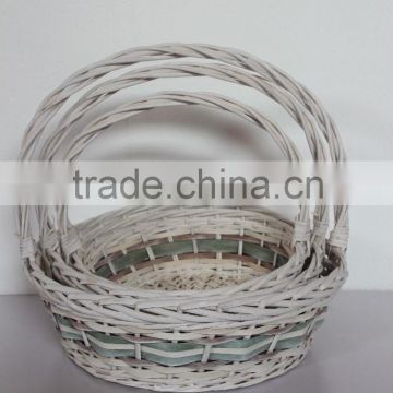 Round Beautiful Flower Wicker Basket S/3