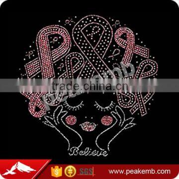 Hotfix Rhinestone Ribbon Motif Afro girl Heat Transfer Design Iron on Transfers for T Shirt