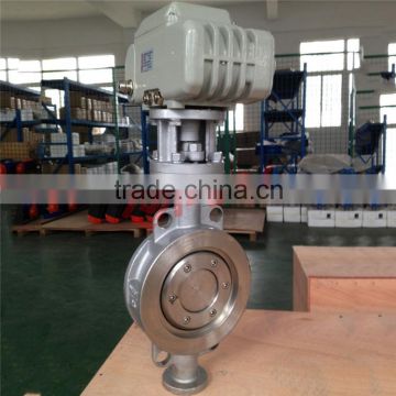 wafer metal sealing three eccentric butterfly valve with electric actuator