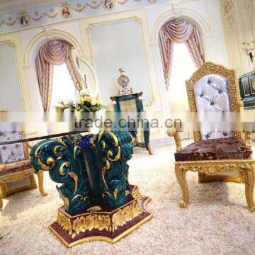 French Neoclassical Luxury Peacock Green Wooden Carving Small Round Dining Table Central Table / European Dining Room Furniture photo-2