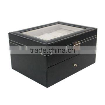 Store More Watch Box Large 20 Mens Black Leather Display Glass Top Jewelry Case Organizer photo-6