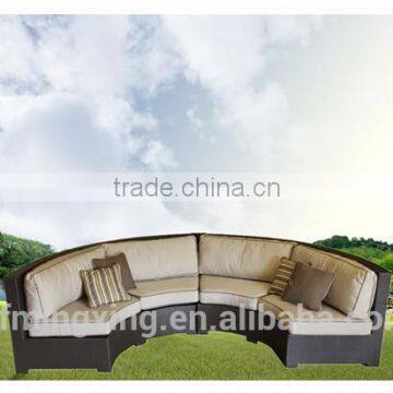 U Shaped Outdoor Patio Brown Wicker Sofa Couch With Beige Cushions photo-4