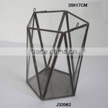 Brass and glass Votive Lantern with Antique finish rectangular style