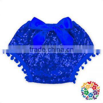 baby royal blue sequin short diaper cover pom pom tassel infant toddler bloomer