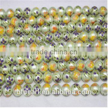 14mm Colored Drawing Flower Shell Pearls Loose Strands for Making Jewelry