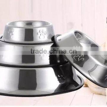 Skid Stop Rubber Base Stainless Steel Pet Bowls With Embossed Paws and Bones for Dogs Puppies Cats Feeder Bowl