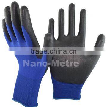 NMSAFETY 13 gauge knitted navy blue polyester liner coated black pu on palm gloves for light industry