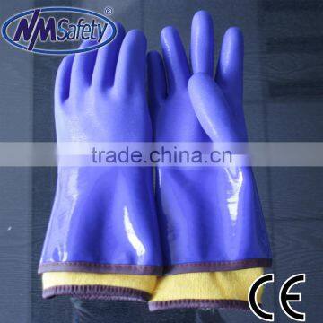 NMSAFETY thermal PVC glove EN388 3121 seamless cotton liner coated blue PVC glove for winter use