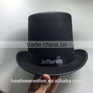 Fashion black round top hat with custom printing logo ribbon