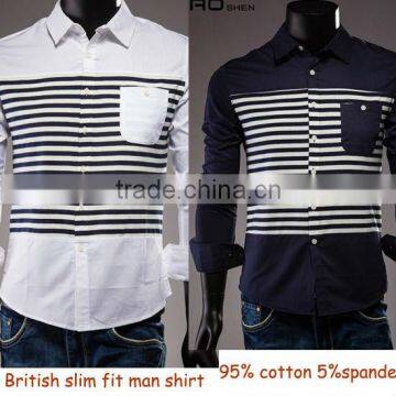 British style slim fit man shirts contrast stripes fashion long sleeve mens shirts