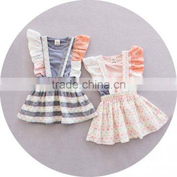 High Quality Baby Girl Baby Clothes Set Fly Sleeve Tee Shirt and Overalls Skirt Two Piece photo-5