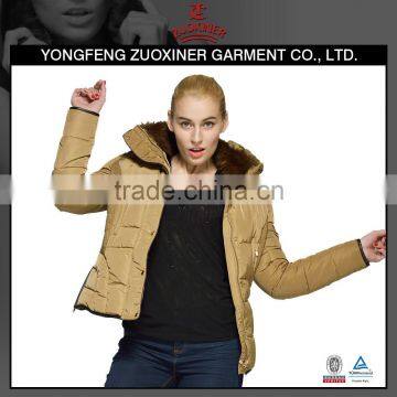 winter women padding jacket with fur collar side stretch